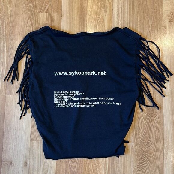 Punk Poseur Distressed Fringe Sleeve Crop Top Size Smal - Picture 2 of 3